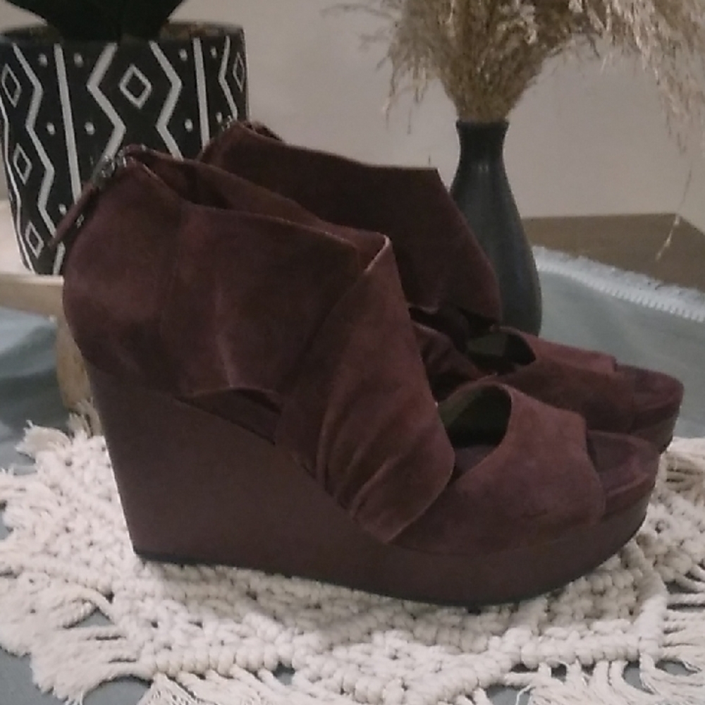 Eileen Fisher Deep Burgundy Wedge Sandals